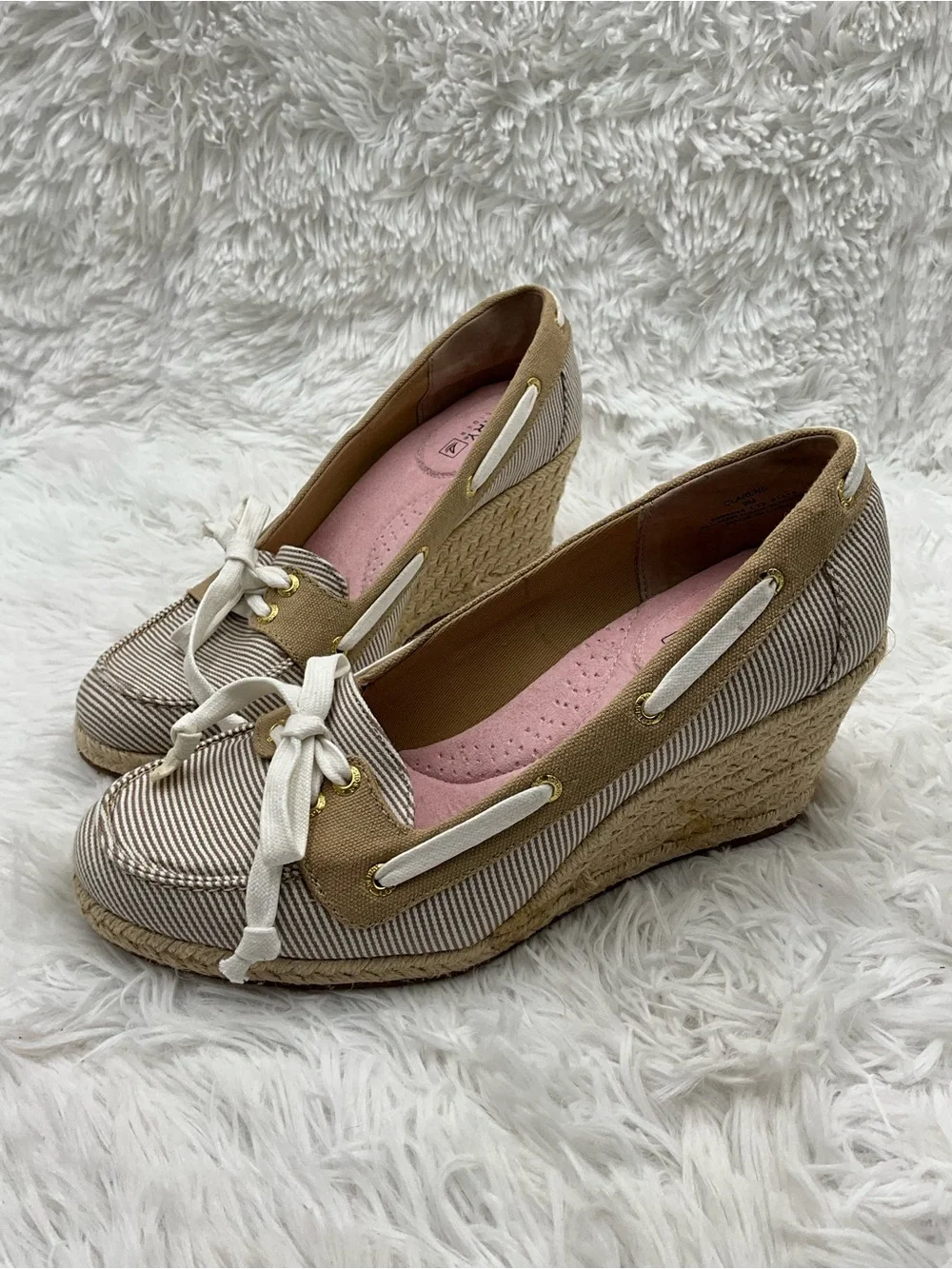 Sperry Top-Sider Shoes Size 9 Linen Stripe Top-Sider Espadrille Wedge Heels